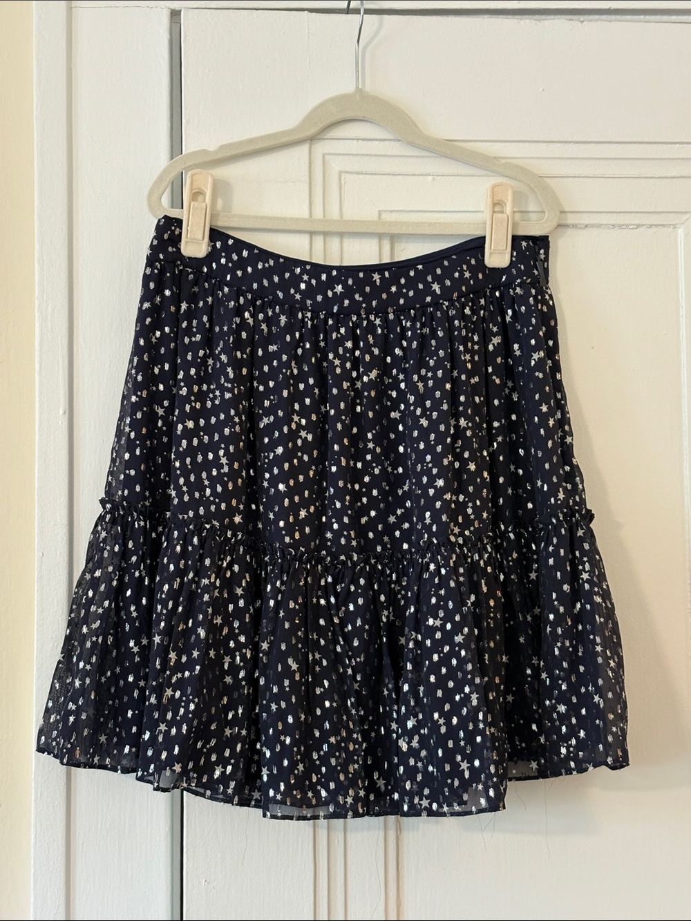 Kate Spade Night Sky Mini Skirt, Navy and Silver Silk Blend, NWT